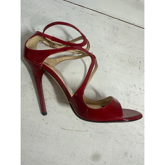 Jimmy Choo Patent Leather Lance Strappy Heeled Sandals Red Size EU 38.5 US 8.5 - Picture 10 of 13